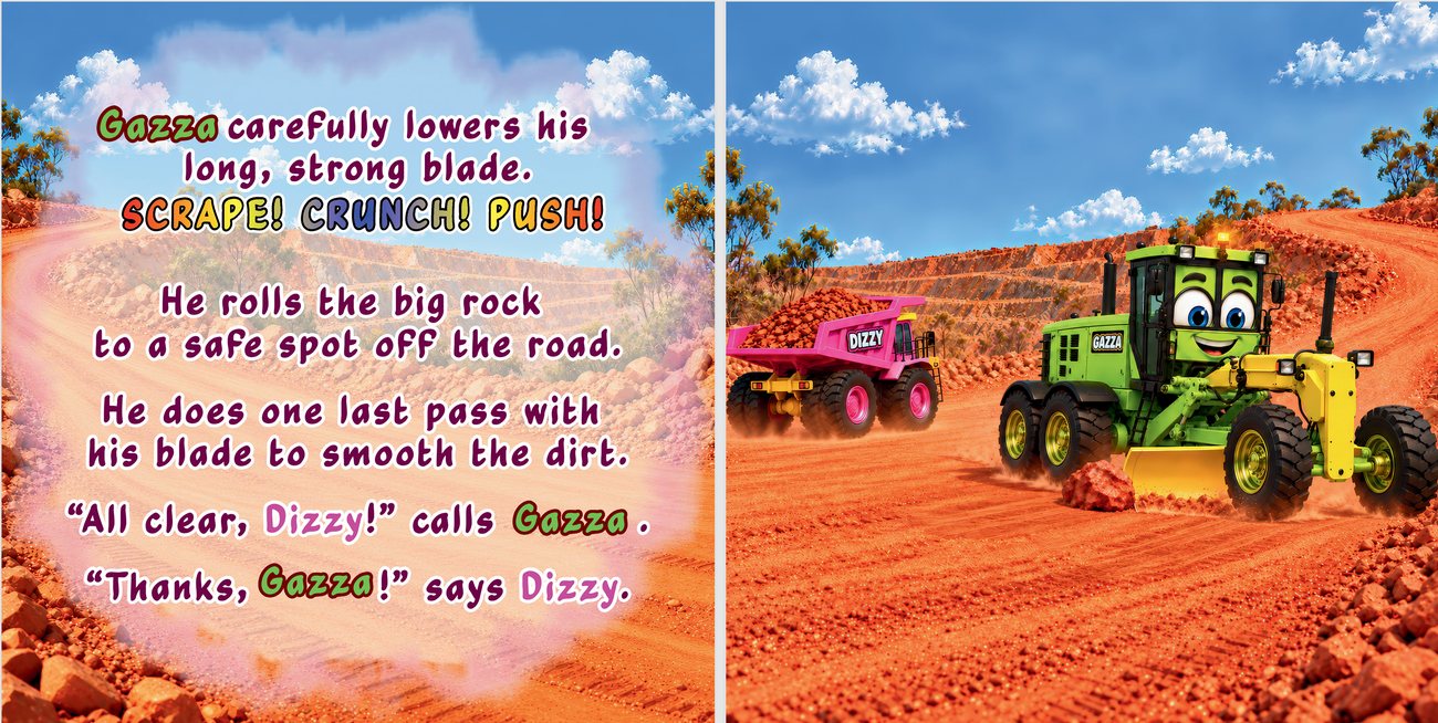 Inside pages — Gazza the Grader clears the big rock